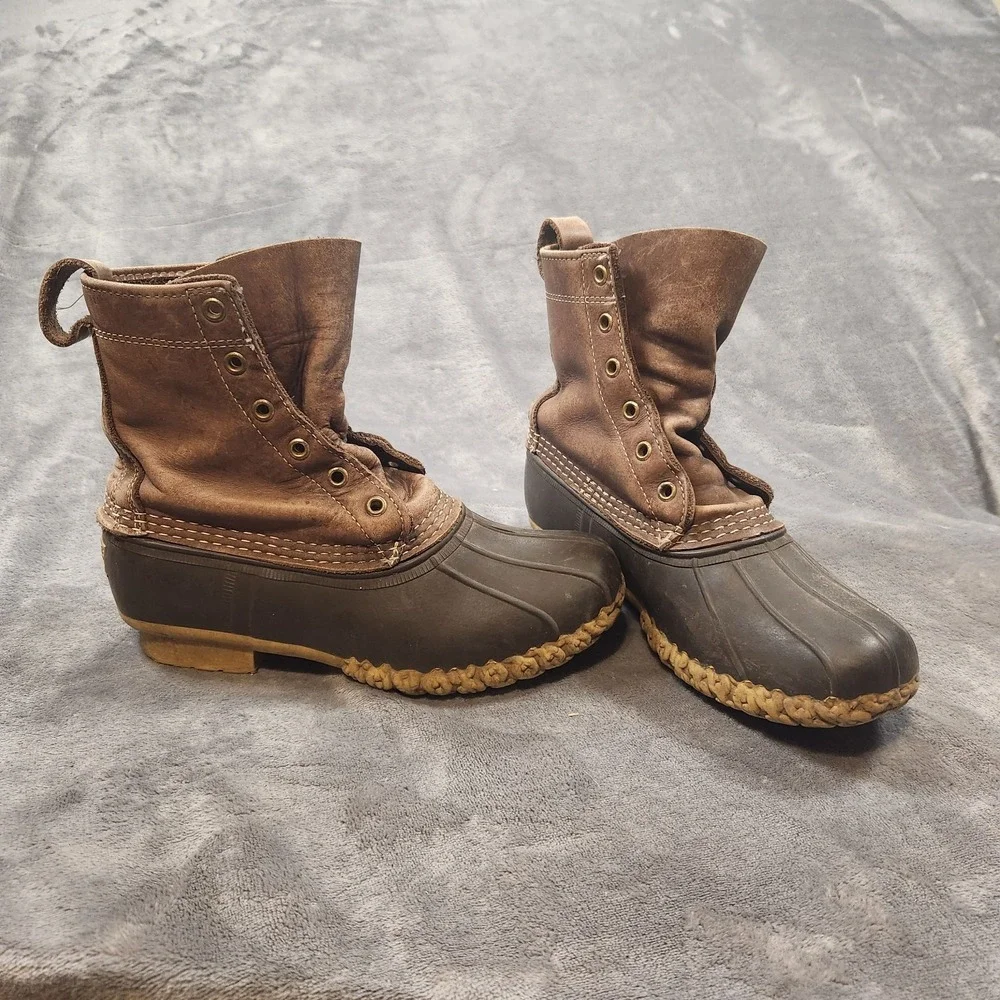 LL Bean Boots Bean Boots Womens 7 Wide Brown Leather Duck Made In Maine Vintage